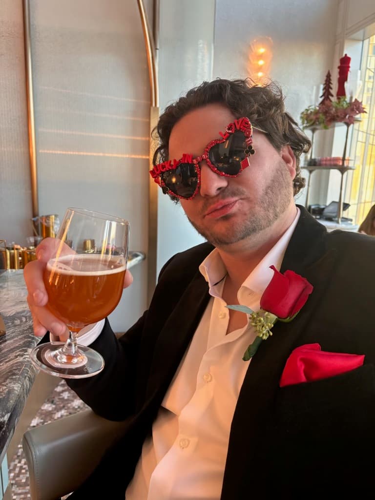 Karson celebrating at the bar