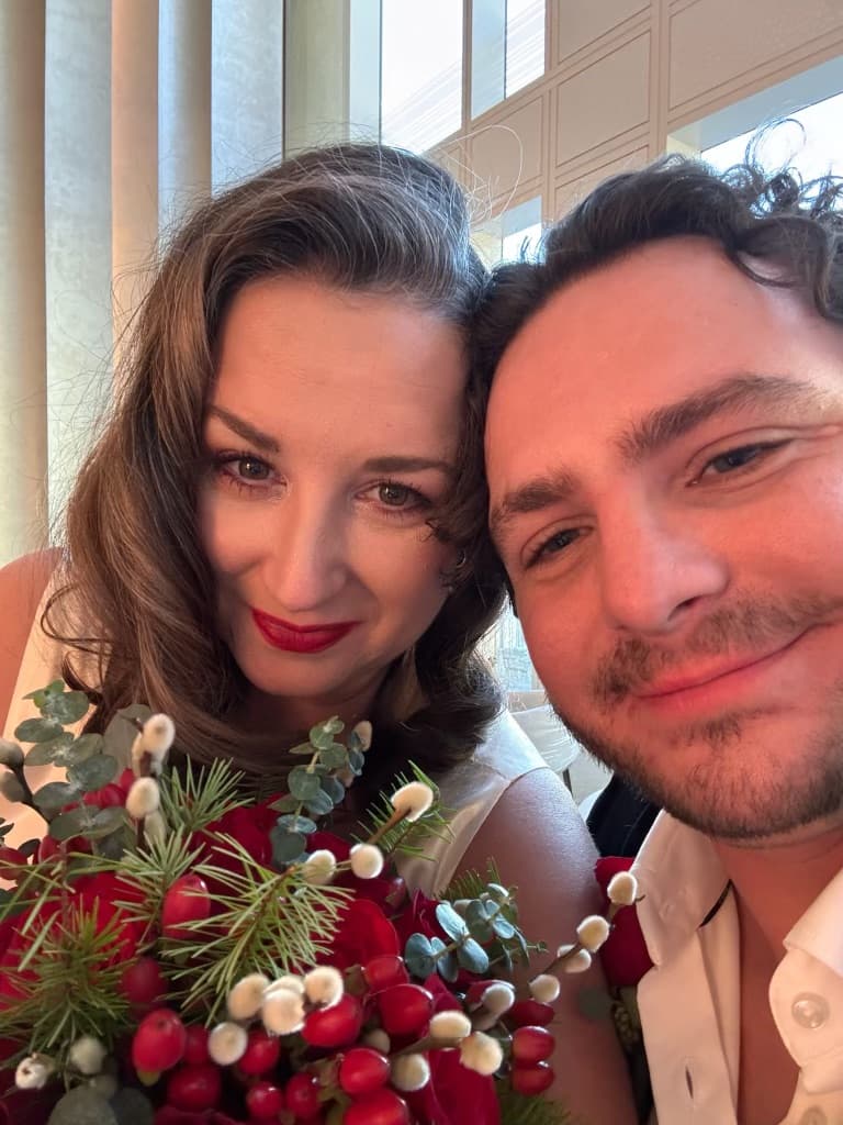 Couple selfie at dinner